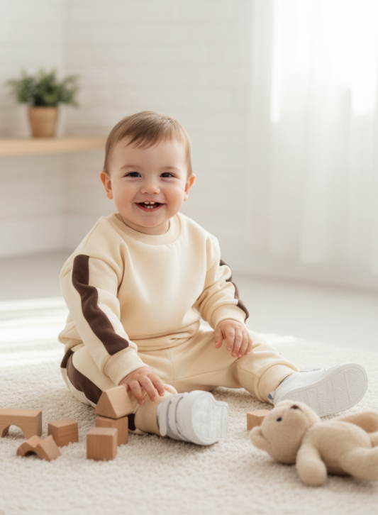 Beige with Dark Brown Stripes Fleeced Set - 1-6Y
