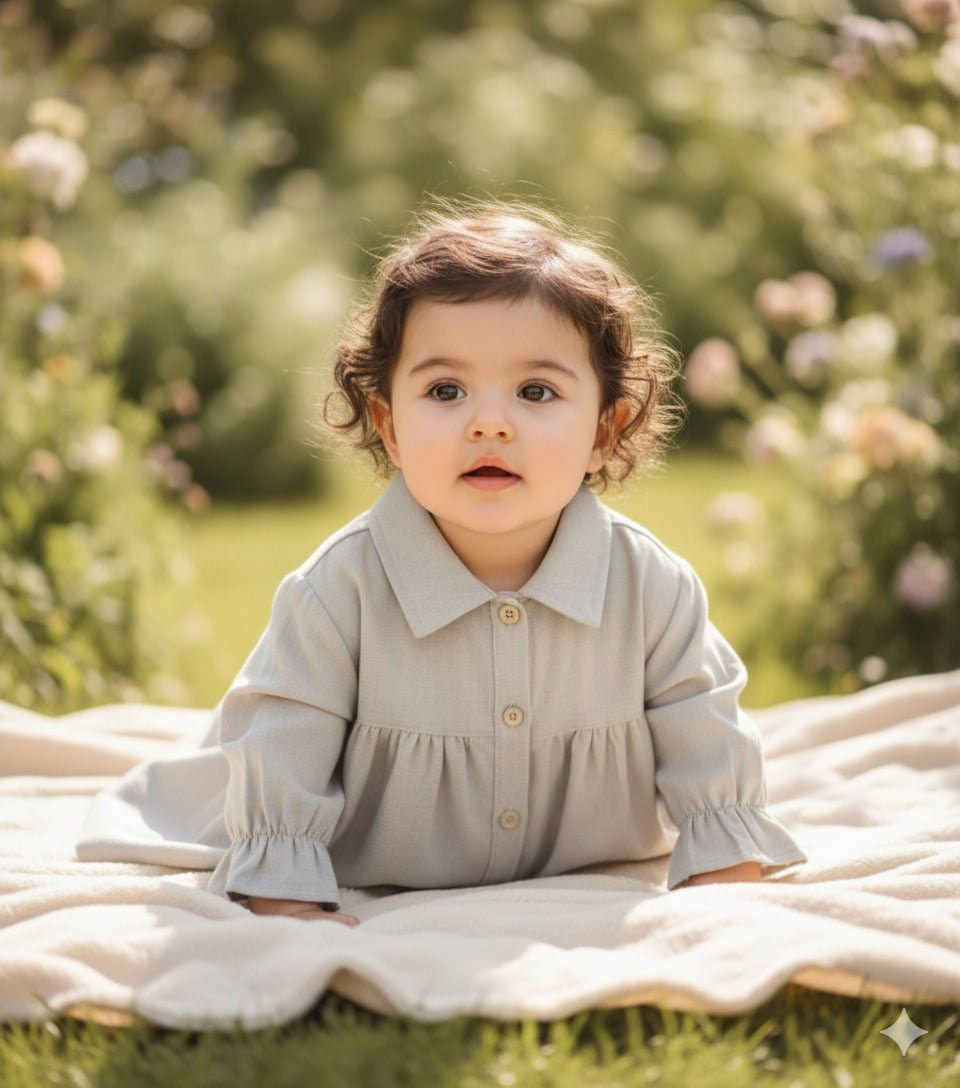 Autumn Breeze Dress - Green Pastel/Beige/Brown - 9M-4Y