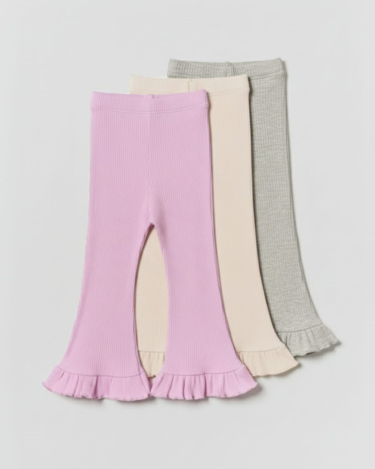 Flare Cotton Leggings - Pink/Beige/Grey - 2-8Y