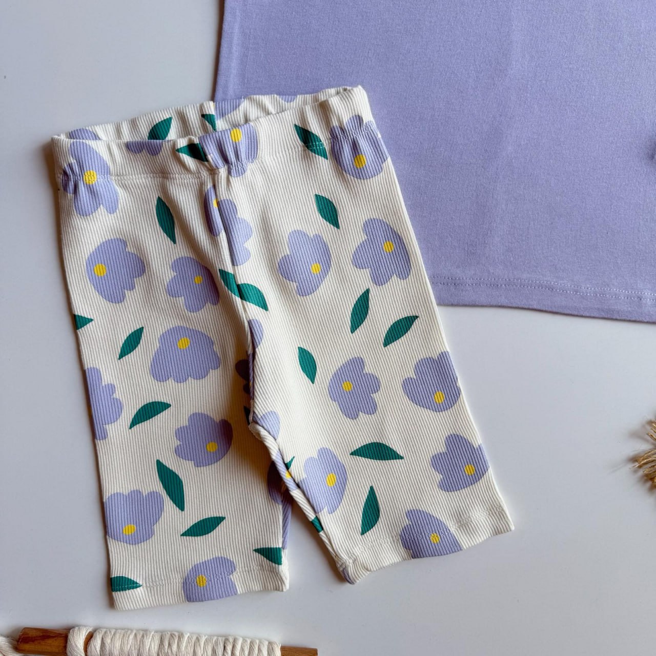 Floral Short Legging & Tshirt Set - Purple - 2-8Y