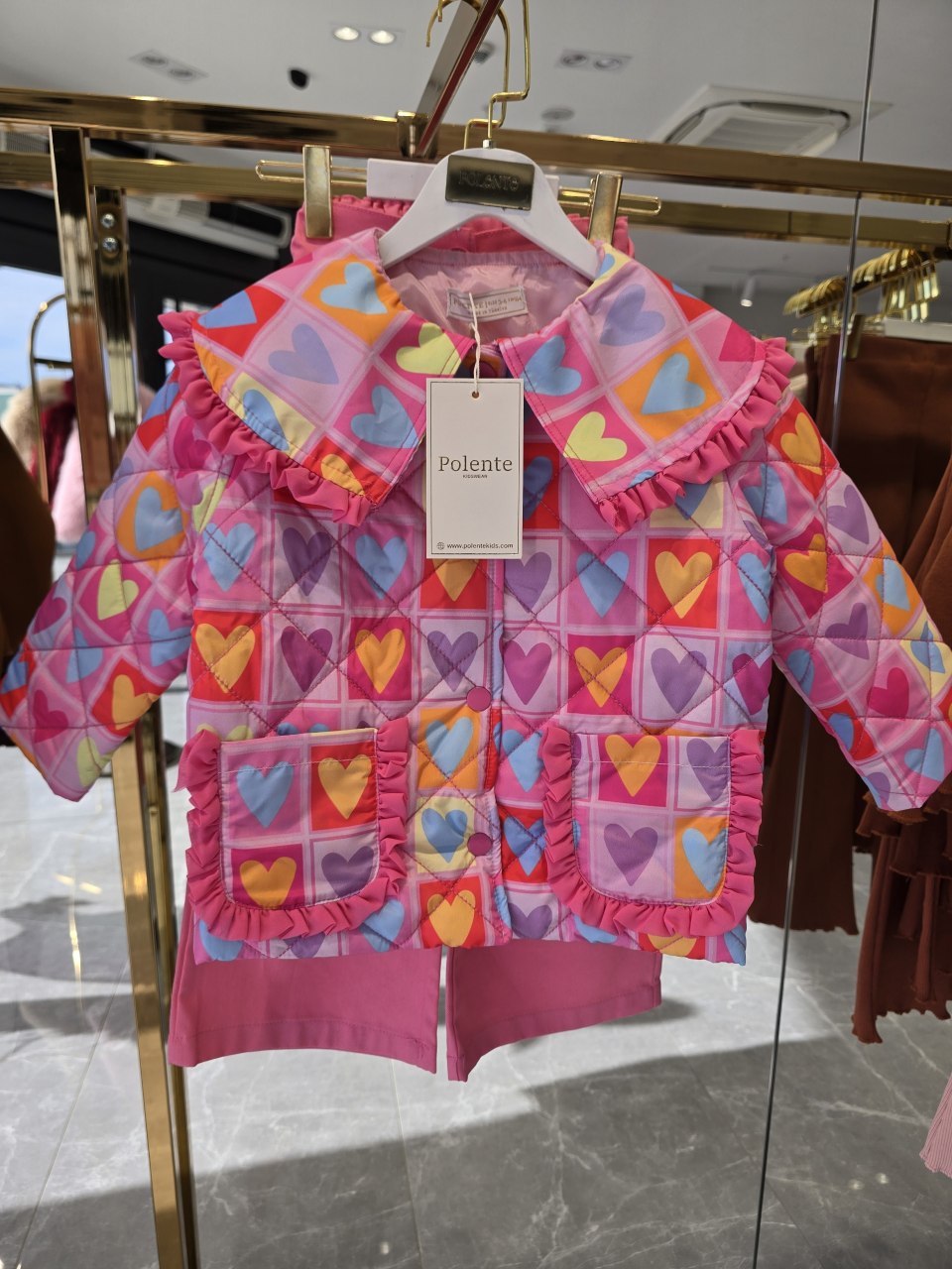 Heartful Quilted Jacket & Pants Set - Pink - 2-8Y