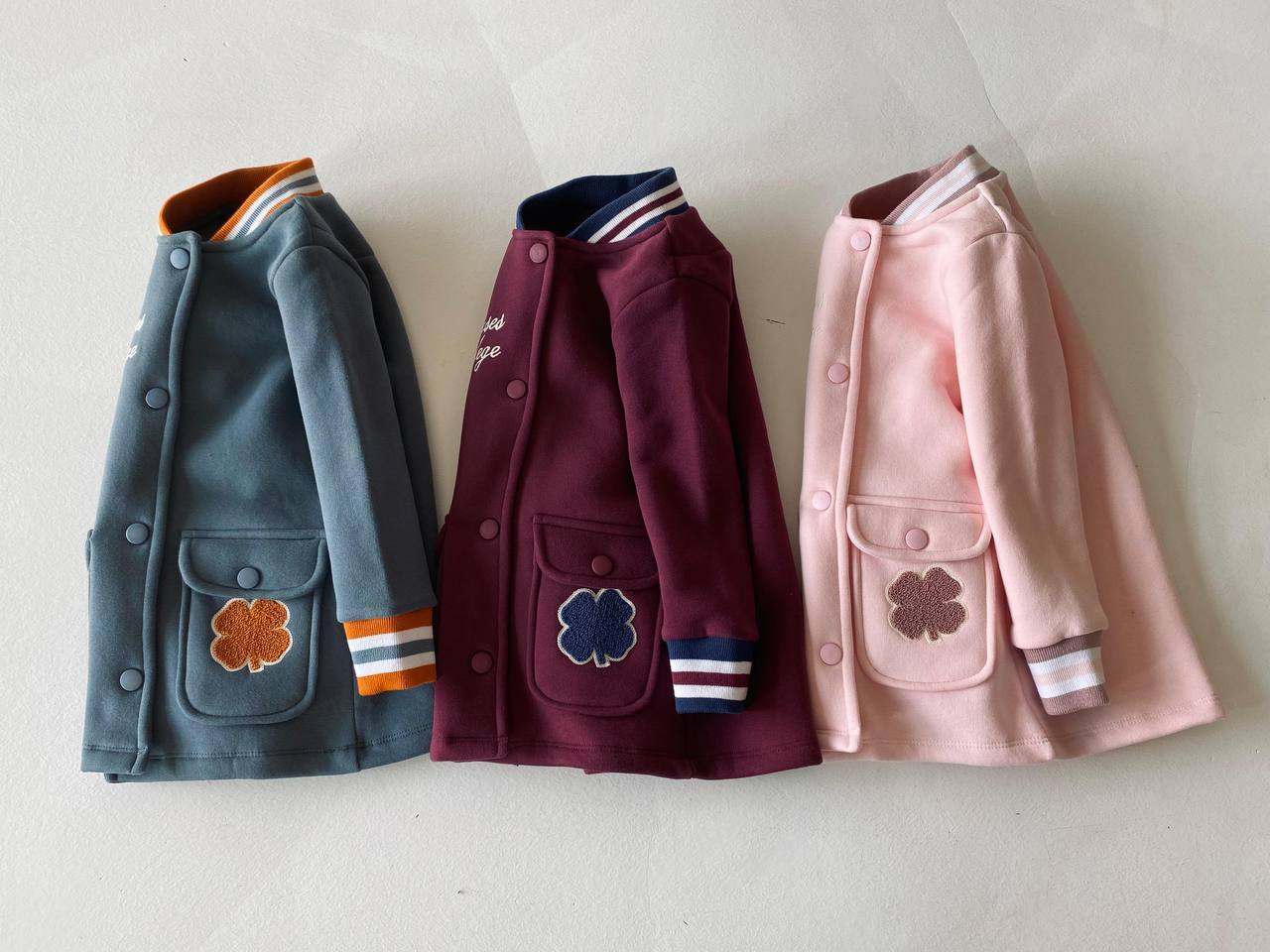 Varsity Girl's Fleeced Coat (100% Cotton) - Burgundy/Pink - 3-9Y