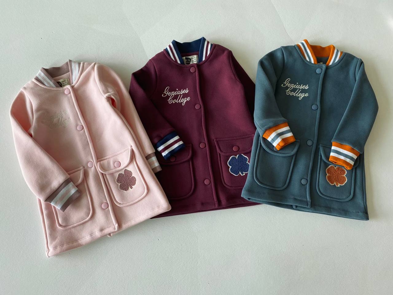 Varsity Girl's Fleeced Coat (100% Cotton) - Burgundy/Pink - 3-9Y