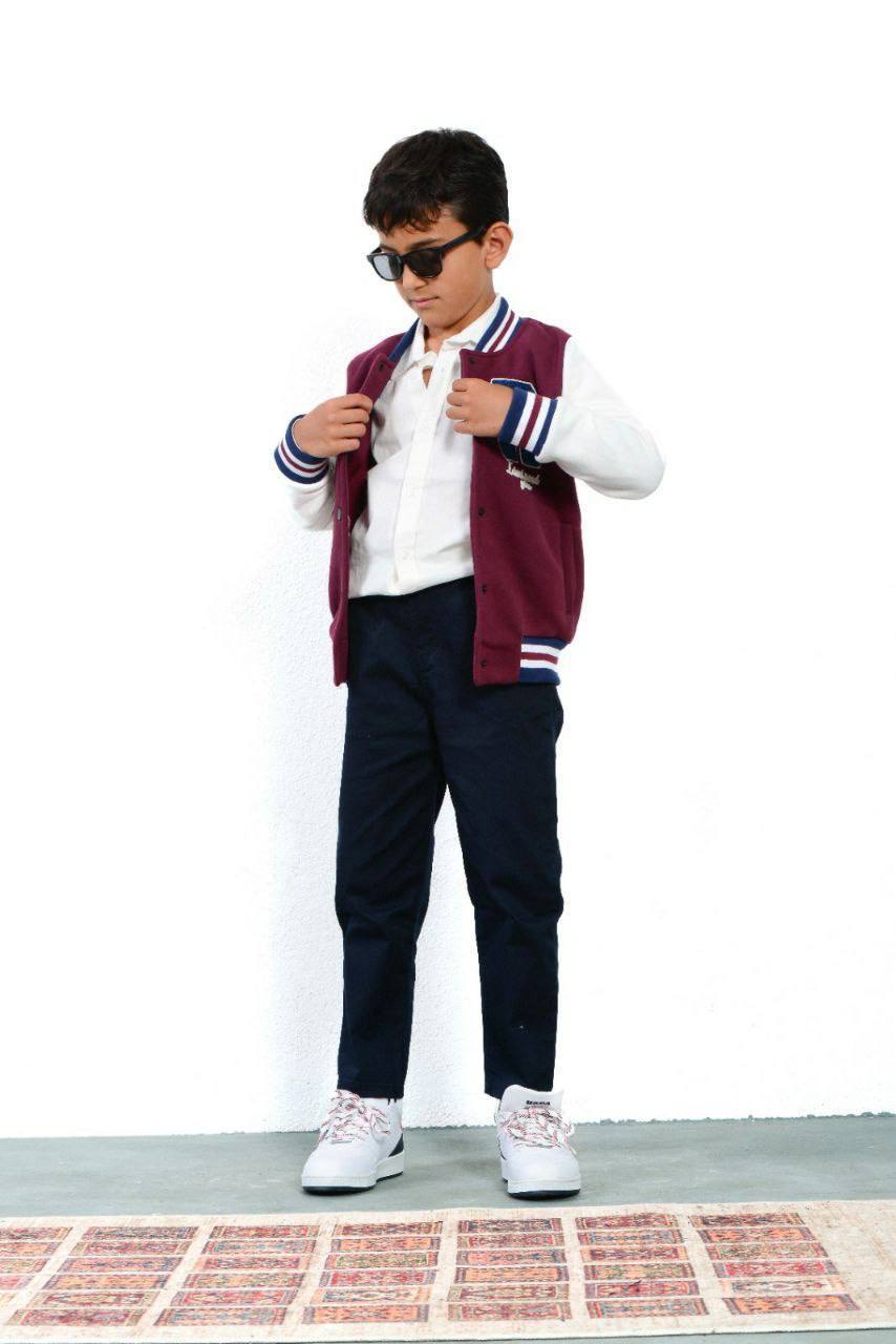 Varsity Boy's Fleeced Jacket (100% Cotton) - Burgundy/Baby Blue - 3-9Y