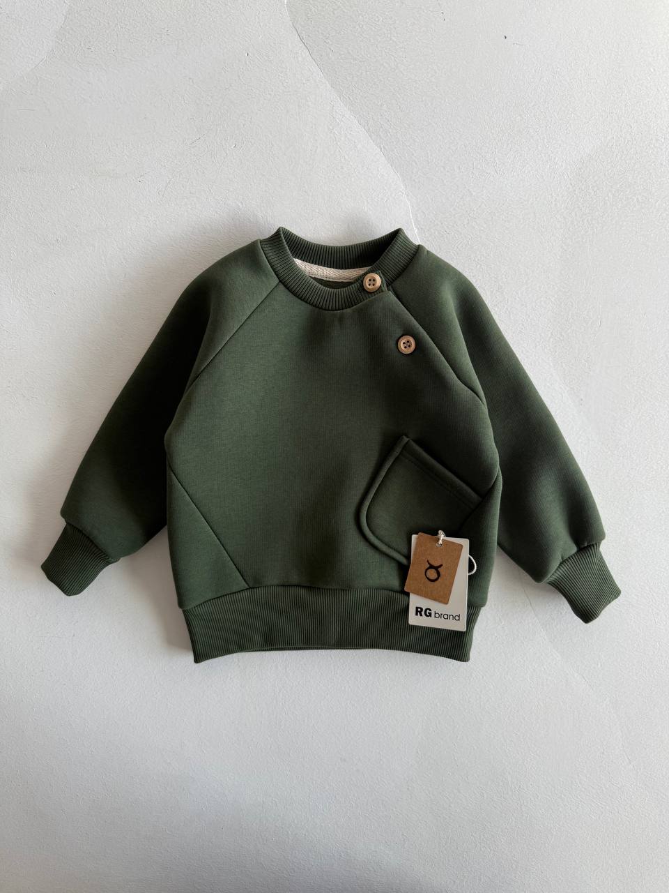 Fleeced Sweater with Side Pocket (100% Cotton) - Beige/Brown/Olive Green - 6M-4Y