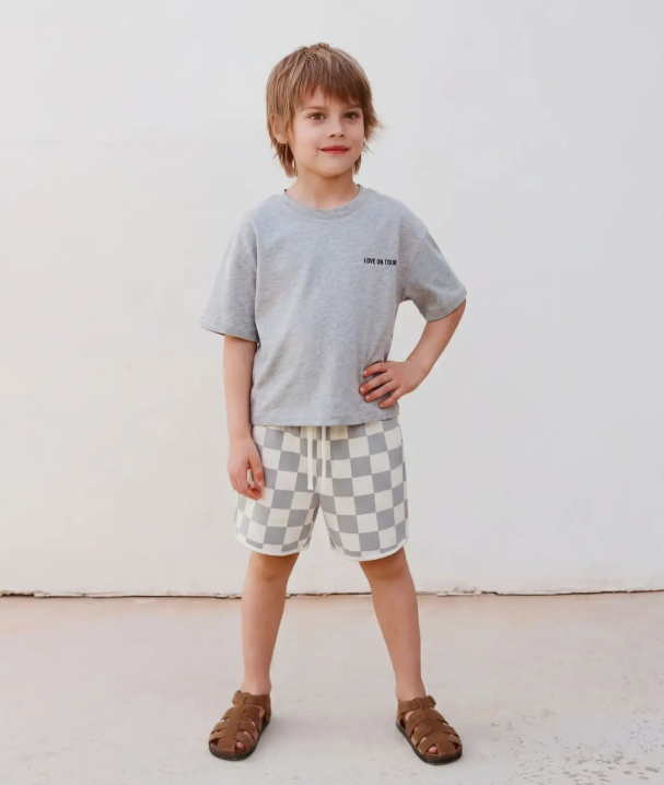 LOVE ON TOUR - GREY Shorts & Tshirt Set - 2-7Y