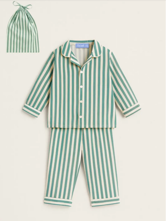 Muslin Pyjamas Set - Green Stripes - 3-12Y