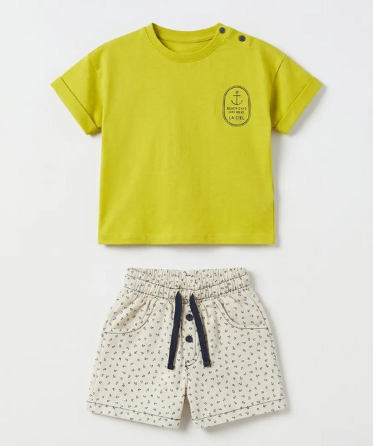 Little Sailor Shorts & Tshirt Set - Pistache - 6M-3Y