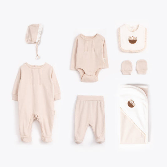 Newborn/Hospital Set - Basket of Blossoms - 7 PCS - Beige