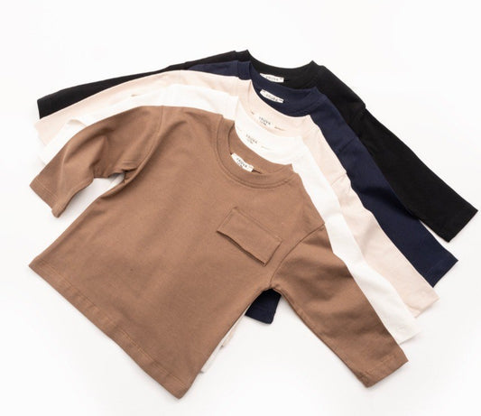 Round Neck Shirt - Off-White/Black/Brown/Navy - 1-6Y