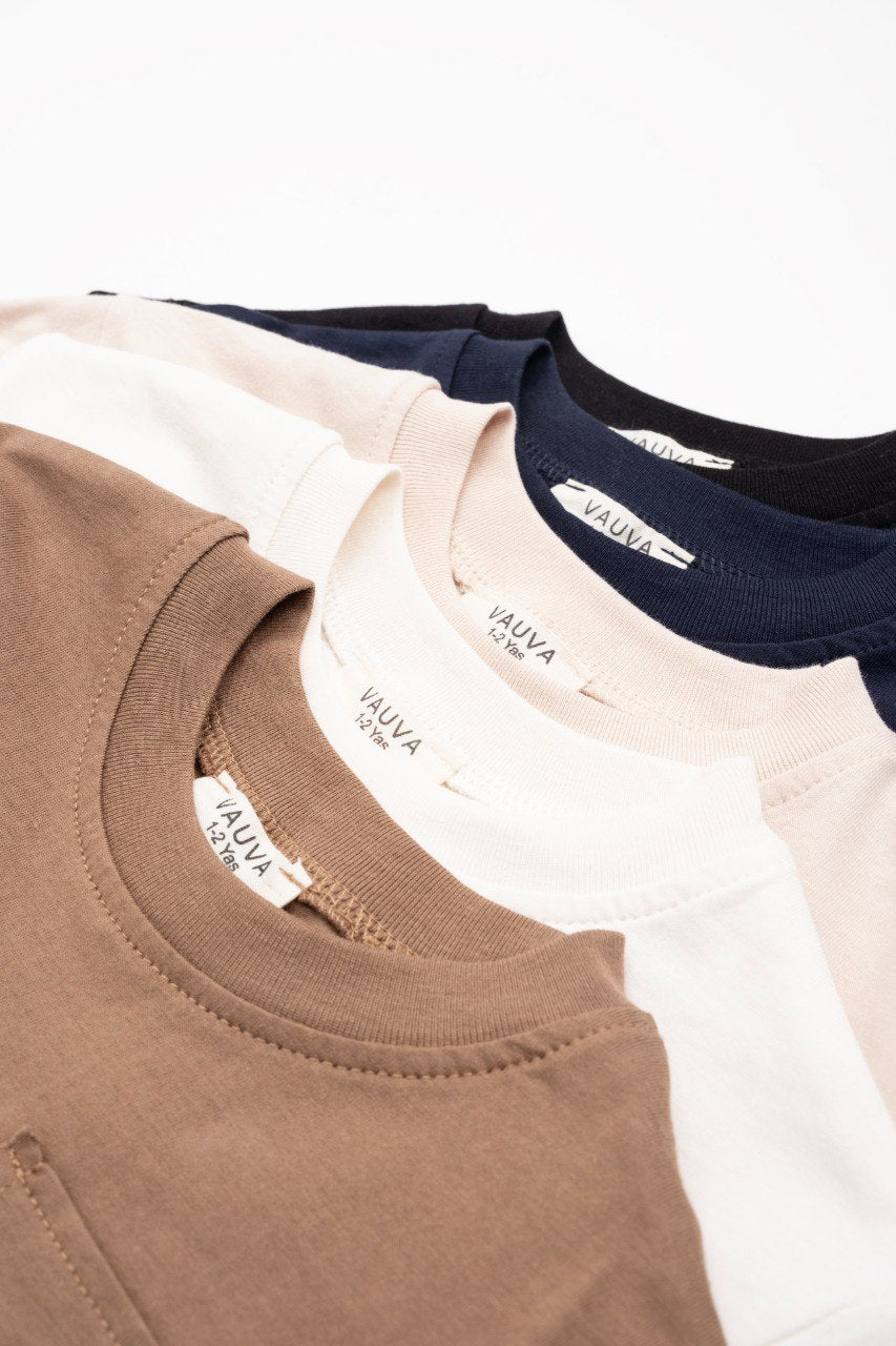 Round Neck Shirt - Off-White/Black/Brown/Navy - 1-6Y