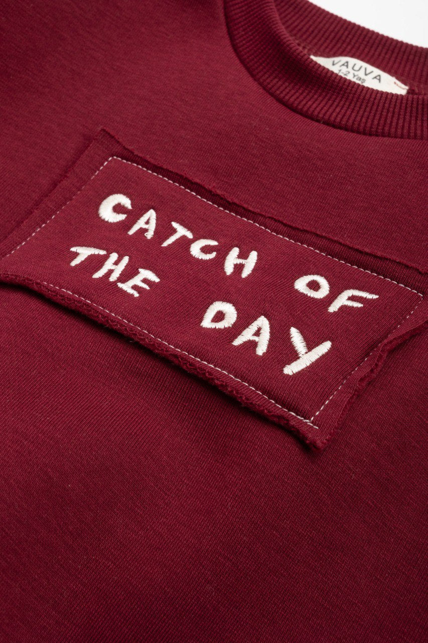 Catch of the Day Fleeced Set - Beige/Burgundy/Olive Green - 1-6Y
