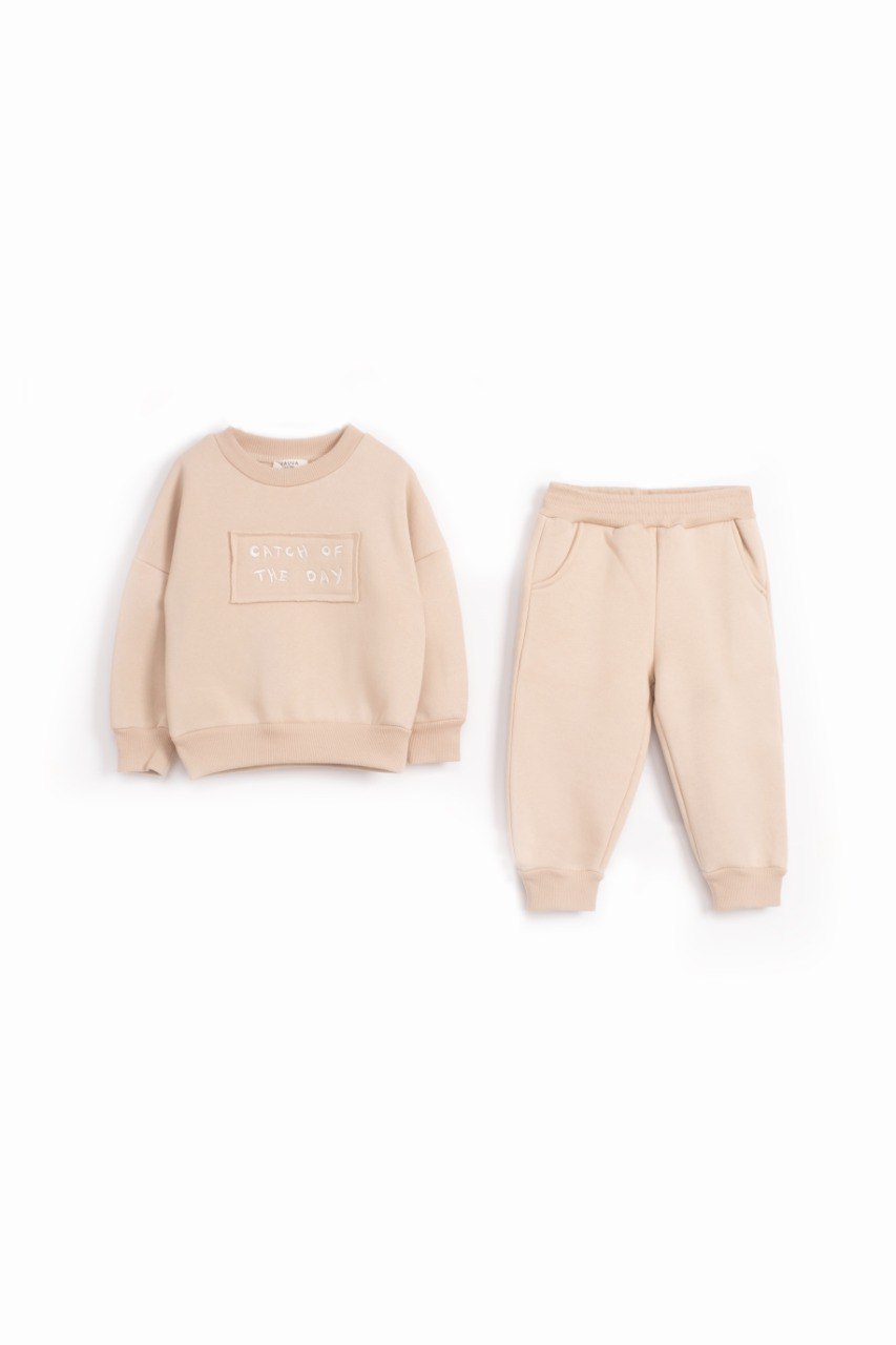 Catch of the Day Fleeced Set - Beige/Burgundy/Olive Green - 1-6Y