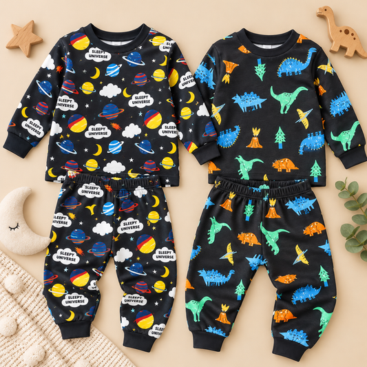 Boy Cotton Pyjamas - Universe/Dinos - 3-8Y