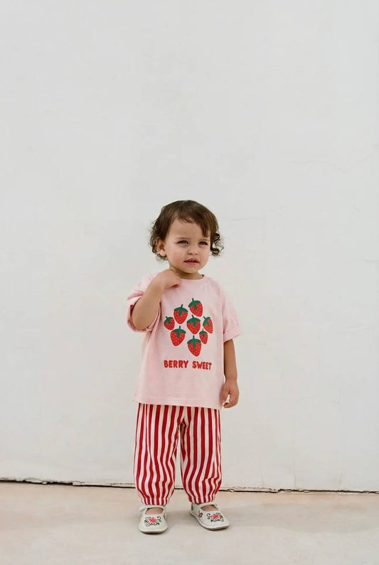 Muslin Pants & Tshirt Set - Berry Sweets - 6M-3Y