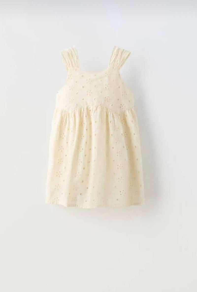 Off-White Embroidered Dress - 2-7Y