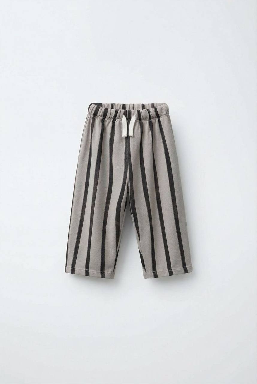 Cotton Thick Grey Pants with Black Stripes - 2-8Y
