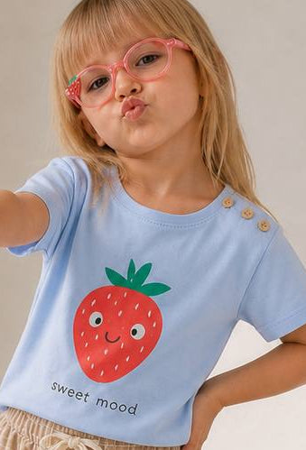 STRAWBERRY Tshirt - White/Blue - 6M-4Y