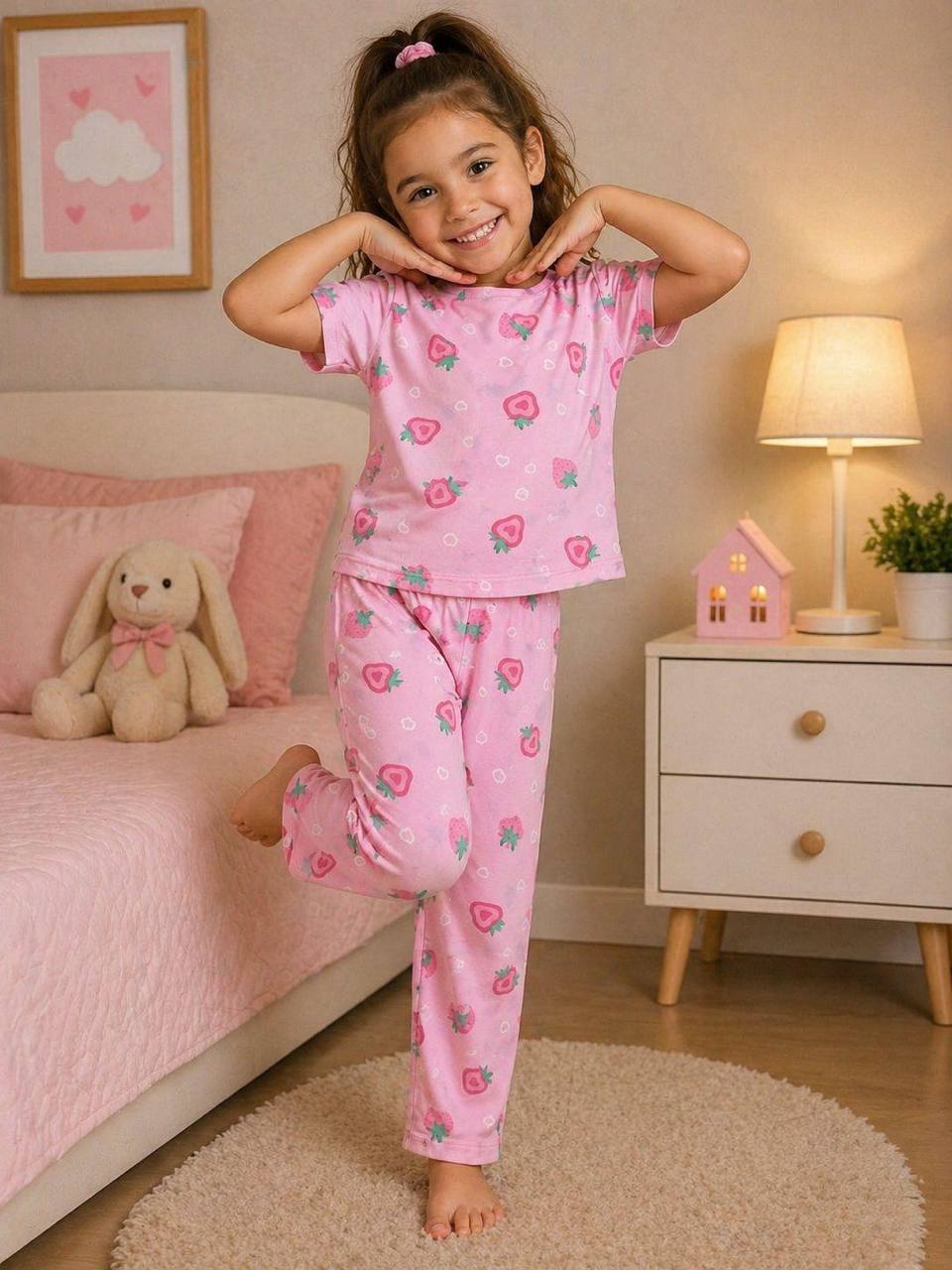 Pink Pyjamas with Strawberries- 4-8Y