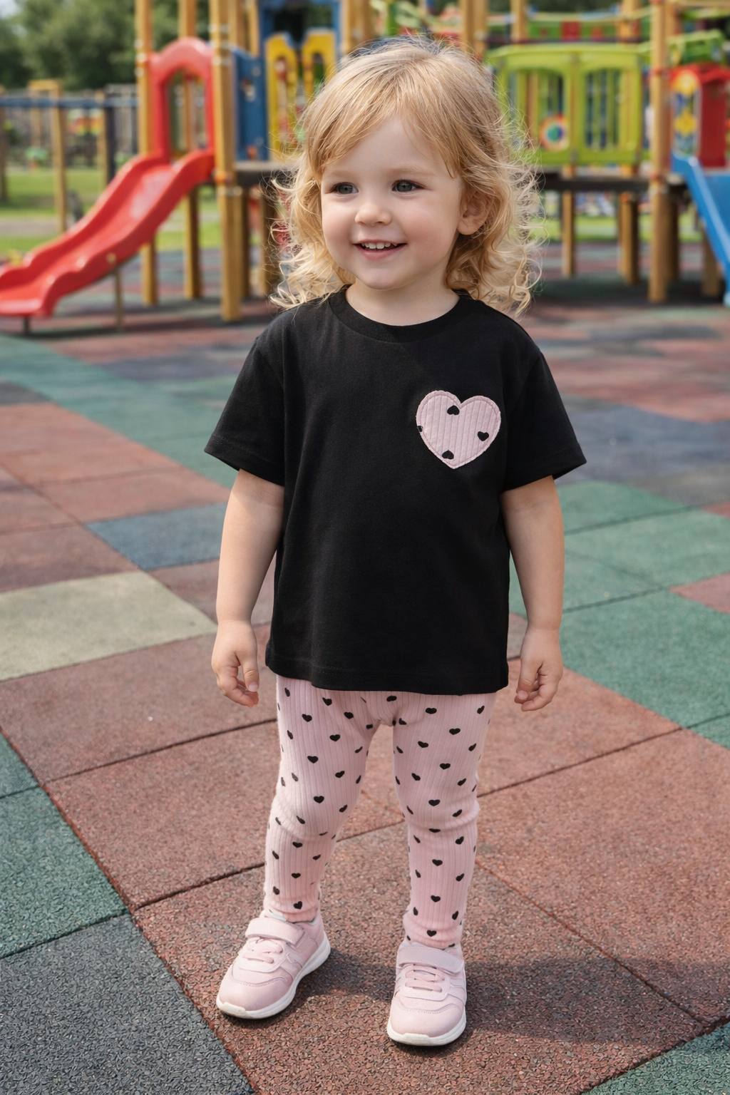 Hearts Legging & Tshirt Set - Black Top - 1-5Y