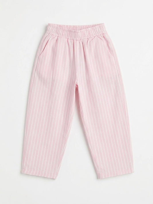 Balloon Striped Pants & Tshirt Set - Pink - 2-7Y
