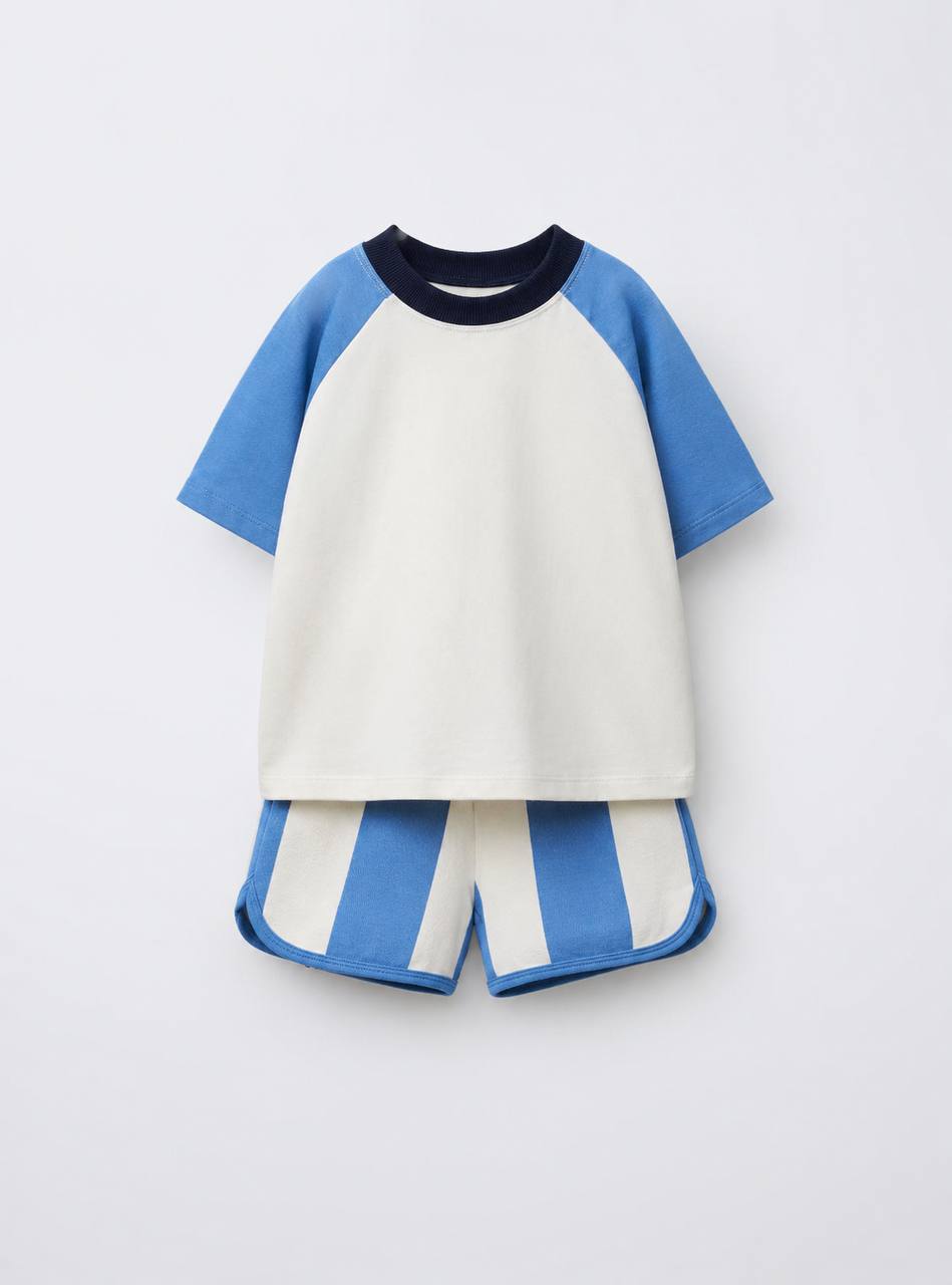 Striped Shorts & Tshirt Set - Blue - 2-7Y