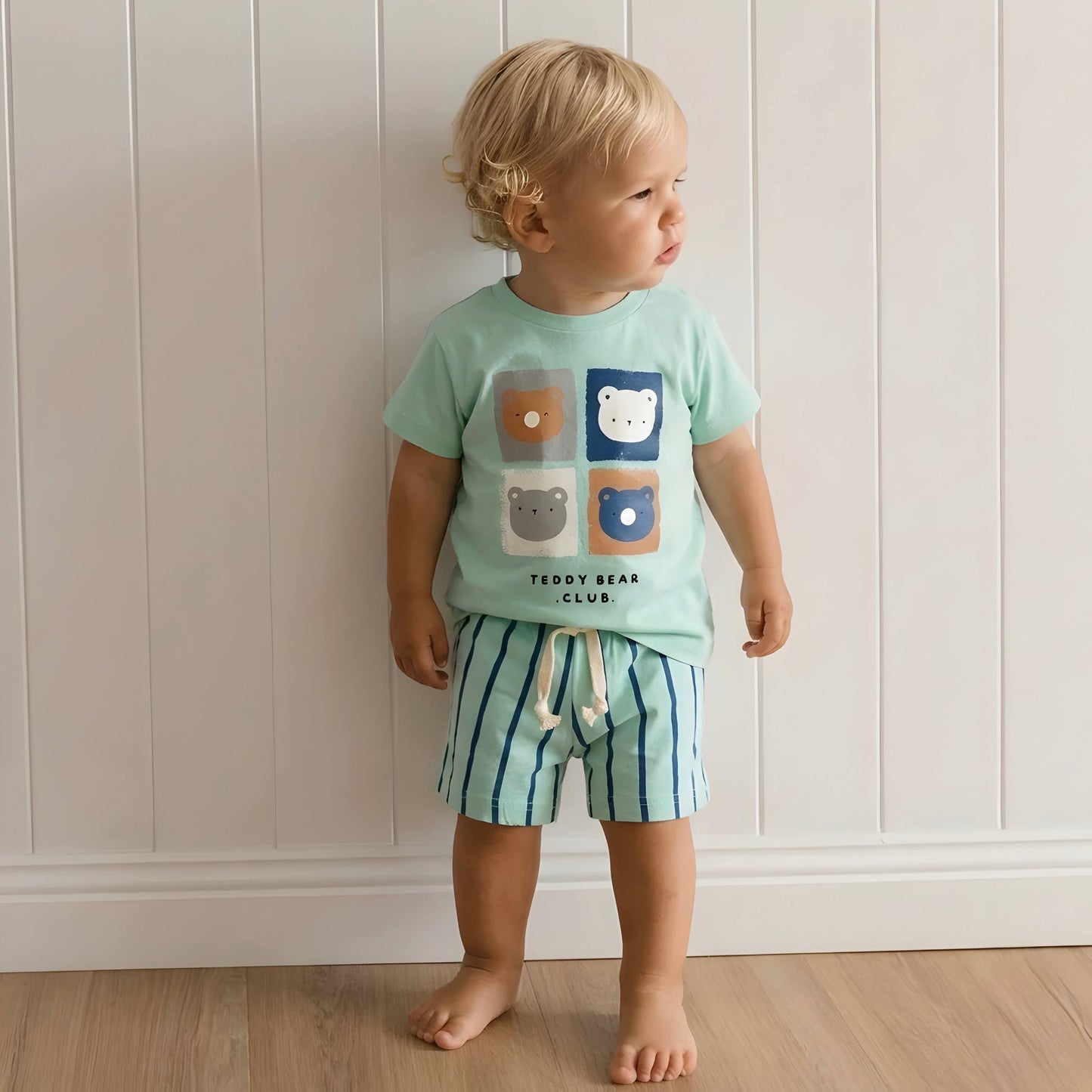 The Teddy Bear Club - Shorts & Tshirt Set - Mint Green - 6M-3Y -