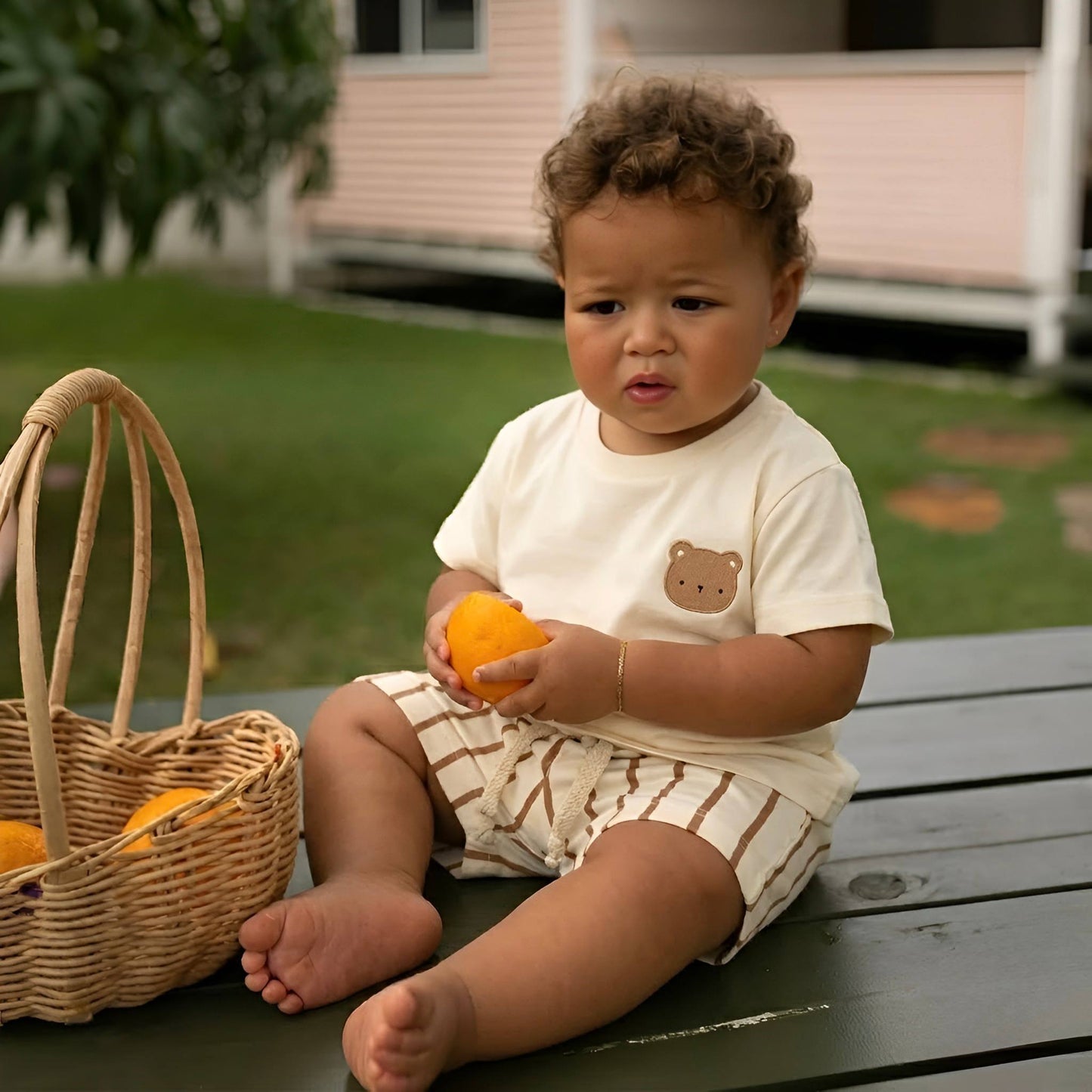 The Striped Bear - Shorts & Tshirt Set - Beige - 6M-3Y