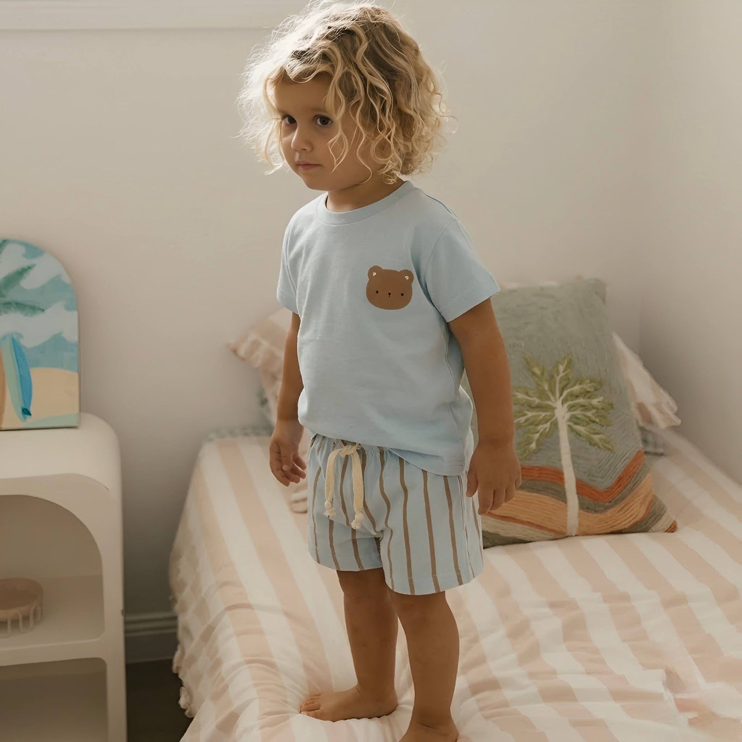 The Striped Bear - Shorts & Tshirt Set - Baby Blue - 6M-3Y