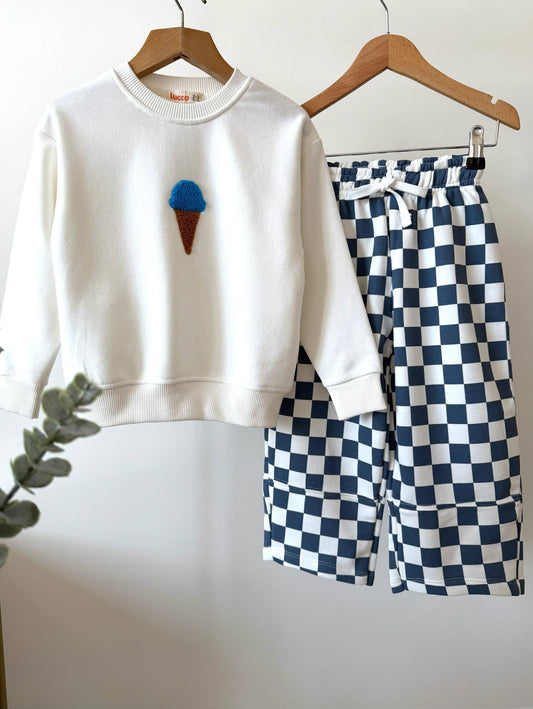 Ice Cream Checkered Pants & Sweater Set - 2-8Y