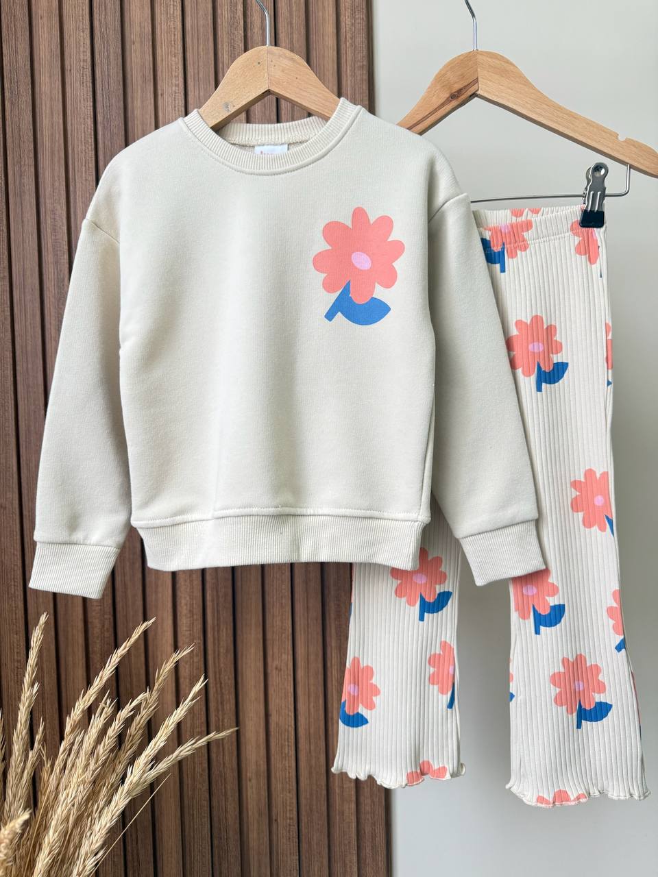 Floral Legging and Sweater Set - Beige - 2-8Y