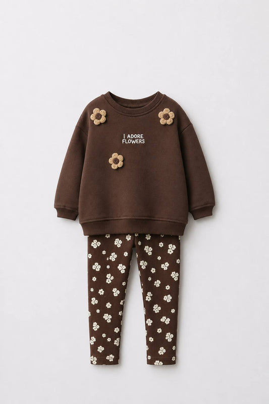 Brown Floral Legging & Sweater Set - 2-8Y