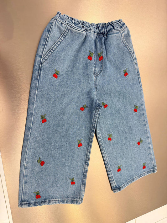DENIM Wide Leg Pants - Cherry - 2-7Y