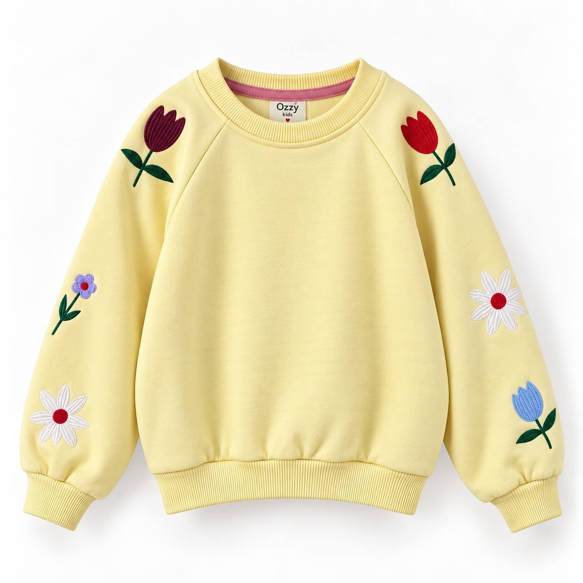 Stitched Floral Sweater - Grey/Yellow/White - 3-8Y