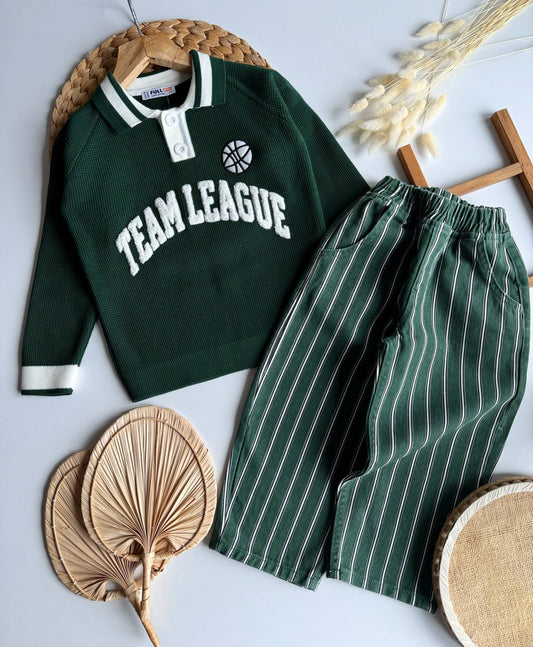 TEAM LEAGUE Knitwear & Denim Striped Set - 3-10Y