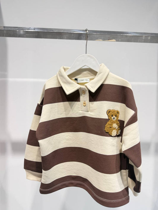 Polo Brown Striped Bear Sweater - 2-7Y