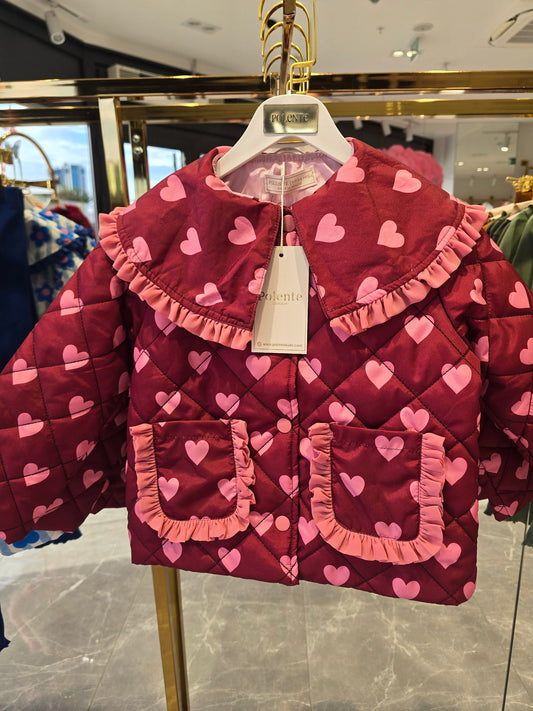 Heartful Quilted Jacket & Flare Legging Set - Burgundy - 3-10Y