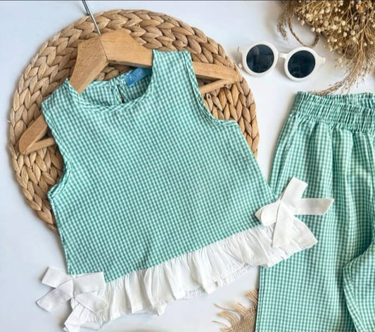 Checkered Pants & Top Set - Green - 2-7Y