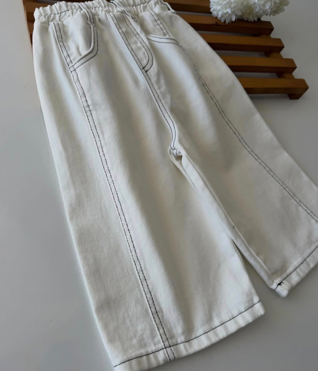 DENIM Wide Leg Balloon Stitched Pants - 2-7Y
