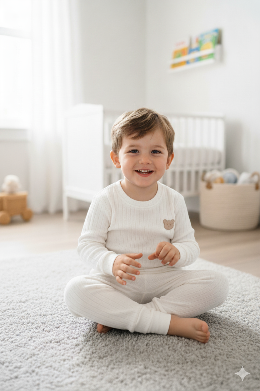 Bear Pajamas - White/Blue/Beige - 1-6Y