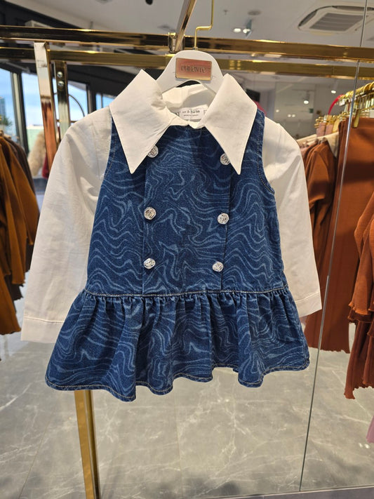 Little Parisian Chic Shirt & Denim Dress - 2-8Y