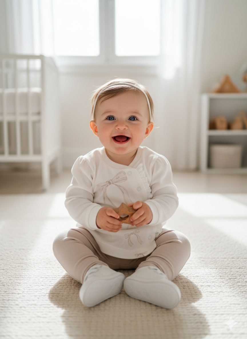 Sweatshirt & Pants Ribbon Set - Ecru-Stone - 100% Organic Cotton - 3-24M