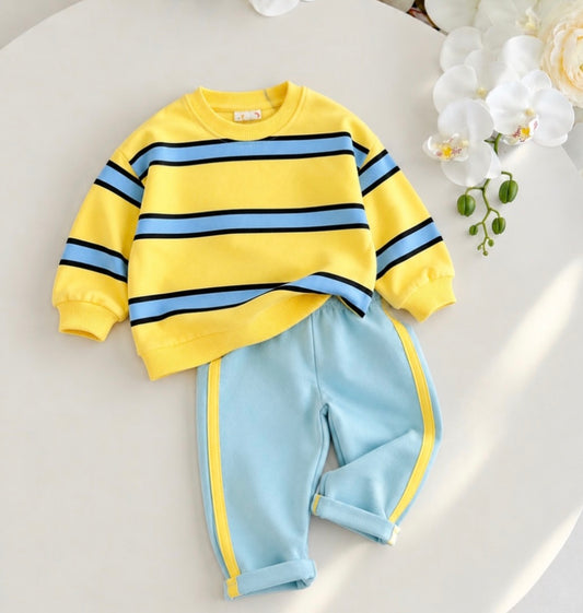 Yellow Baby Set with Blue Stripes - 6M-3Y
