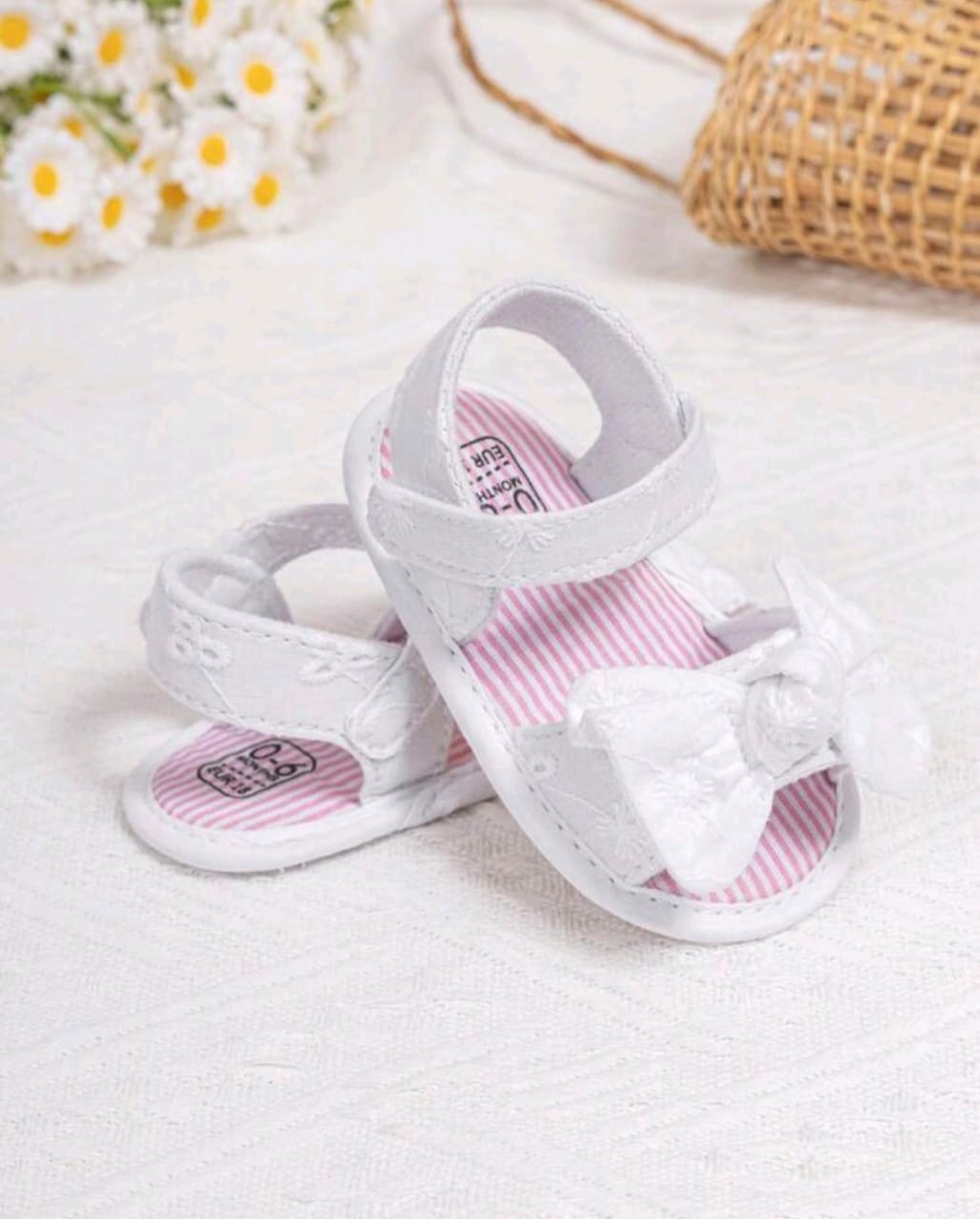 White Bow Sandals with Pink Inner