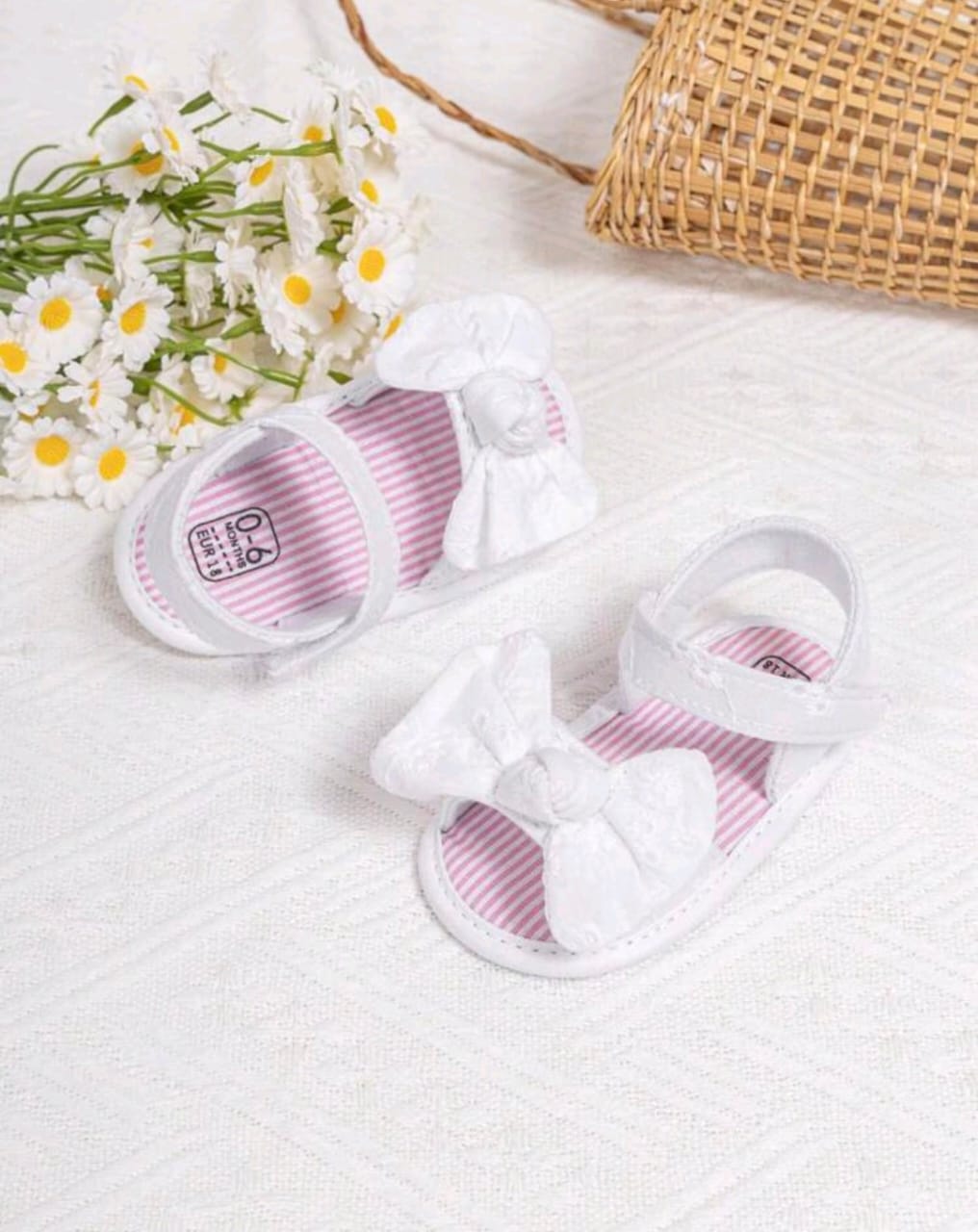 White Bow Sandals with Pink Inner