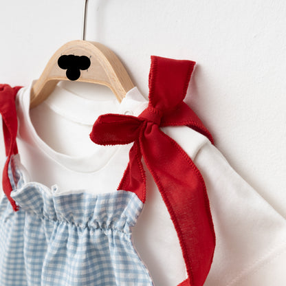 Strawberry Basket Romper with White Tshirt - Blue/Pink - 3-18M