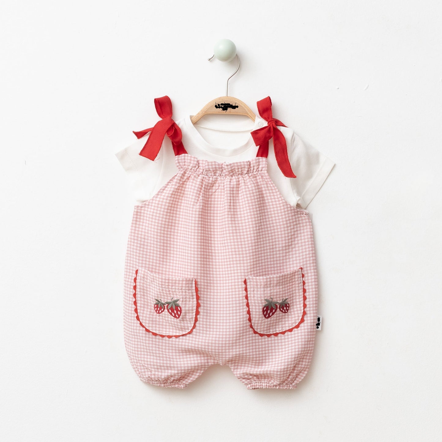 Strawberry Basket Romper with White Tshirt - Blue/Pink - 6-24M