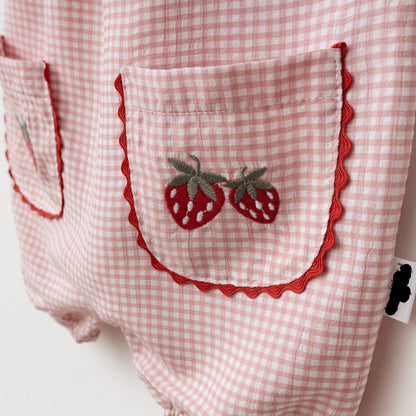 Strawberry Basket Romper with White Tshirt - Blue/Pink - 3-18M
