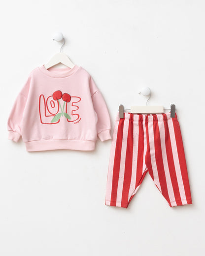 LOVE Sweater & Striped Pants Set - Red/Pink - 6M-2Y