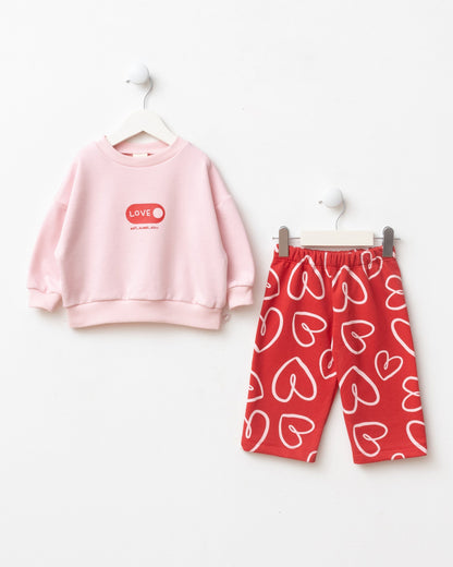 Heartful Pants & Sweater Set - Red/Pink/Purple - 6M-2Y